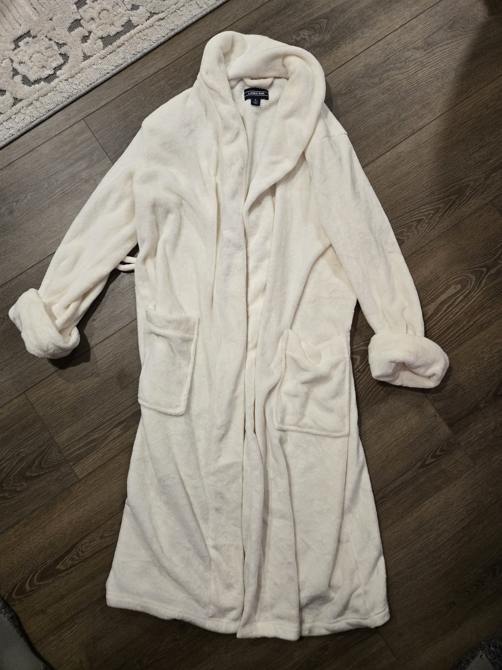 Lands' End Cream Plush Teddy Robe Coat
